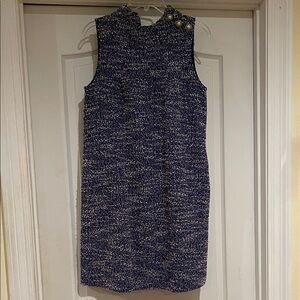 Elegant Royal Blue and White Tweed Sleeveless Dress